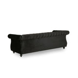 Christopher Knight Home® - Noble House - - 84-Inch Black 3-Seater Velvet Sofa – Button Tufted With Nailhead Trim, Curved Backrest, And Rolled Arms, Stylish And Elegant Couch For Modern Living Rooms, Durable Upholstery, Luxury Design