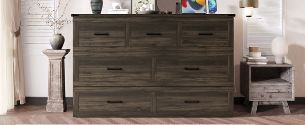 English Elm Murphy Full-Size Cabinet Bed with Built-In Charging Station, Storage Drawer & 700lb Capacity Comfort Gray 57.25 L x 27 W x 6 H N733S293997G