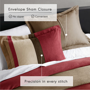 JLA Home Comfort Spaces - Pieced Faux Suede Comforter Set with Transitional Pieced Stripe Design, Lightweight Year-Round Warmth Brick AM10-0292