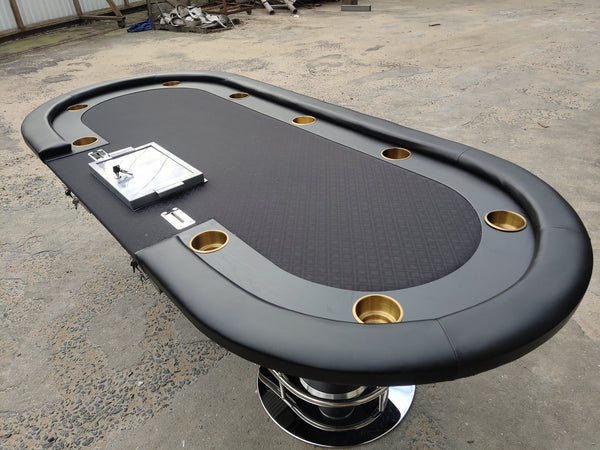 English Elm 96" Oval Poker Table with Waterproof Felt Leatherette Rail Cup Holders and Drop Box W2748S00036