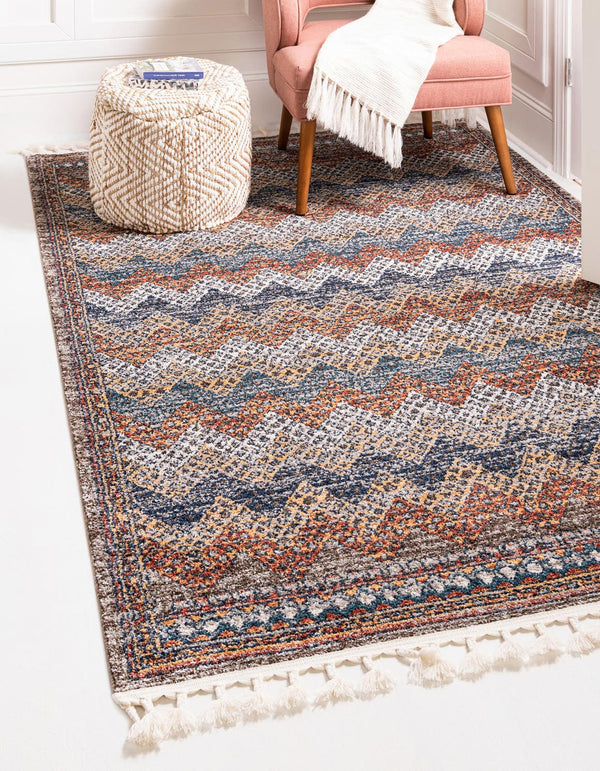 Unique Loom Aramis Stella Machine Made Tribal Rug Multi, Blue/Ivory/Light Brown/Rust Red/Beige 7' 10" x 10' 0"