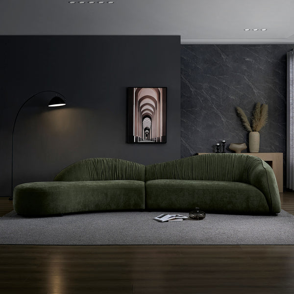 English Elm 145.67'' Stylish Mid-Century Green Sofa With Left-Facing Chaise For Living Room, Bedroom & Office W876S00324