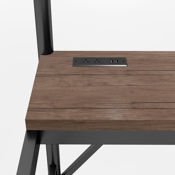 English Elm Full Size Metal Loft Bed with Desk, LED Light & Charging Station, MDF Panels, Safe Rounded Edges W2580P286695