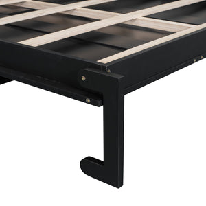 English Elm Queen Murphy Platform Bed with Foldaway Cabinet, Built-In LED, Side Cabinets & Drawers for Small Spaces Black N7090002226B