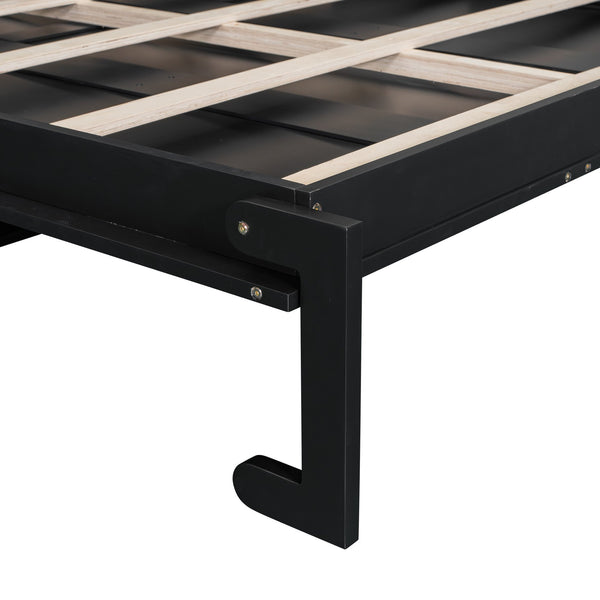 English Elm Queen Murphy Platform Bed with Foldaway Cabinet, Built-In LED, Side Cabinets & Drawers for Small Spaces Black N7090002226B