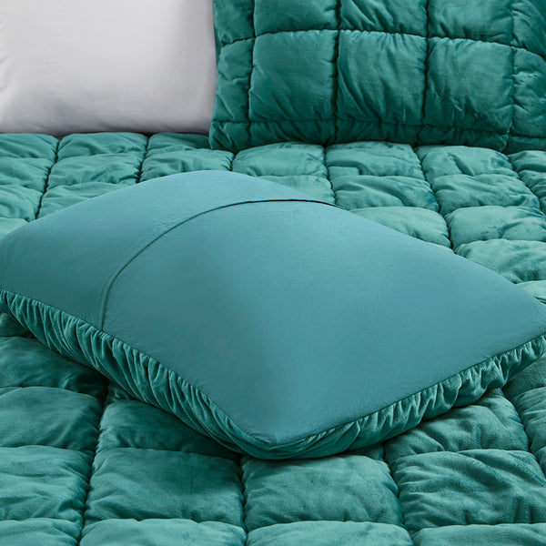 JLA Home Intelligent Design - 3 Piece Comforter Set Plush Velvet Midweight Down-Alternative, Box Quilting, Hypoallergenic, Machine-Washable Elegance Teal ID10-2343