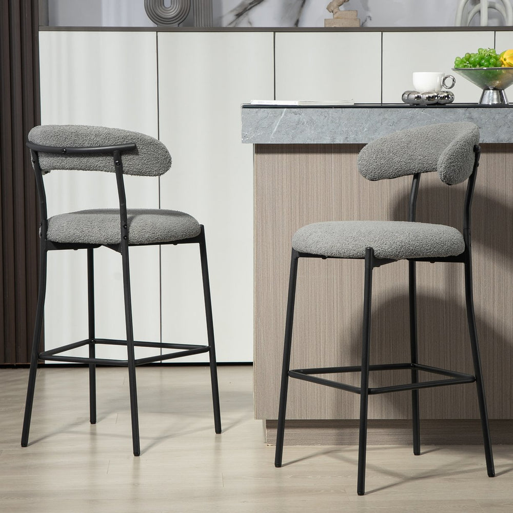 English Elm 26'' Modern Counter-Height Bar Stools In Grey Teddy Fabric With Sturdy Black Base & Footrest W2215P196283
