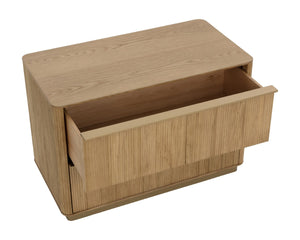 Sunpan KALLA Nightstand - Large Rustic Oak with Textured Vertical Reeding & Sleek Gold Steel Base Design 112408