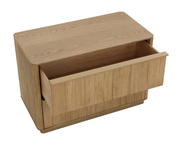 Sunpan KALLA Nightstand - Large Rustic Oak with Textured Vertical Reeding & Sleek Gold Steel Base Design 112408