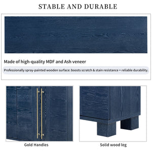 English Elm Trexm Ash Veneer Buffet with Gold Handles and Adjustable Shelves for Dining Spaces Antique Navy N715P392244M