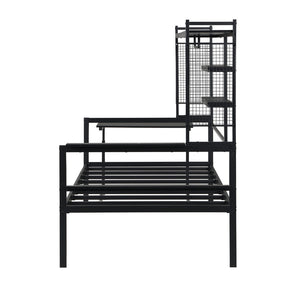 English Elm Twin Metal Daybed With Movable Desk, Shelves, Clothes Hanger & Industrial Design For Small Spaces N737P199195B-GIGA