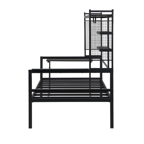 English Elm Twin Metal Daybed With Movable Desk, Shelves, Clothes Hanger & Industrial Design For Small Spaces N737P199195B-GIGA