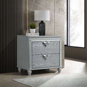 English Elm Delacroix Light Silver Nightstand with 2 Drawers, Felt-Lined Top, V-Shaped Crystal Pulls & Silver Trim B062P299982