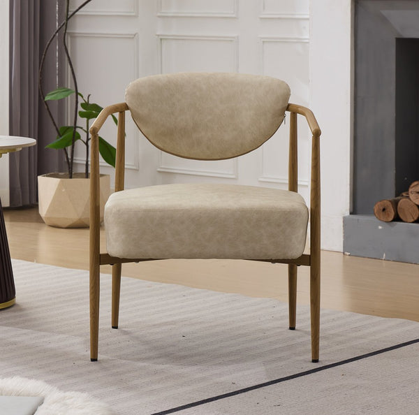 English Elm Beige Woven Fabric Dining Chair Set of Two with Wood Grain Iron Frame for Any Room W3149S00003