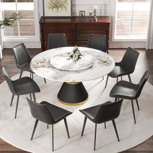 English Elm 59.05"Modern 59.05" Modern Round Dining Table With White Sintered Stone Top & Black Steel Base - Seats 6-8! W1535S00439