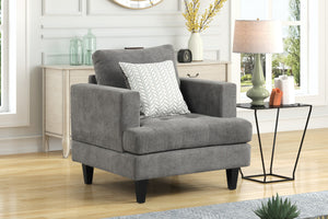 English Elm Capri Barrel Accent Chair in Gray Chenille with Pocket Coil Support and Throw Pillow B2749P413370
