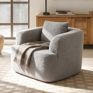 English Elm 360° 360 Swivel Teddy Velvet Accent Chair Plush Cocoon Seat for Living Room or Bedroom Light Gray W5385P433242