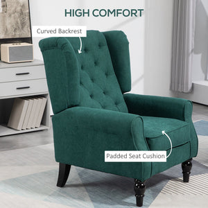 English Elm HOMCOM Elegant Button-Tufted Wingback Accent Chair in Dark Green with Thick Padded Seat & Eucalyptus Legs W2225P200667