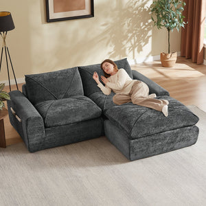 English Elm Modern Chenille Modular Sofa with Ottoman Thick Cushions for Living Room or Apartment Dark Gray W3396S00072