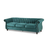 Christopher Knight Home® - Noble House - - 84-Inch Teal 3-Seater Velvet Sofa – Button Tufted With Nailhead Trim, Curved Backrest, And Rolled Arms, Stylish And Elegant Couch For Modern Living Rooms, Durable Upholstery, Luxury Design