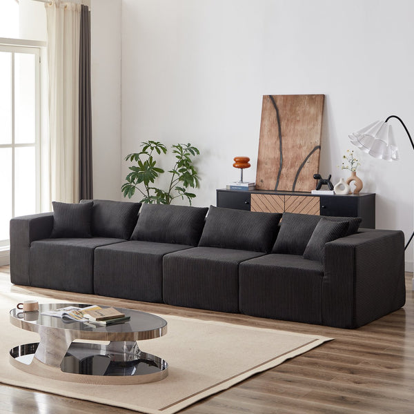 English Elm 104-Inch Corduroy Modular L Shaped Sectional Sofa with Plush Foam, No Assembly, Versatile Lounge Black W834S00387