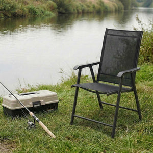 English Elm Outdoor Stackable Folding Chairs Set Ergonomic Mesh Back Steel Frame Patio Seating Black W5159P445935