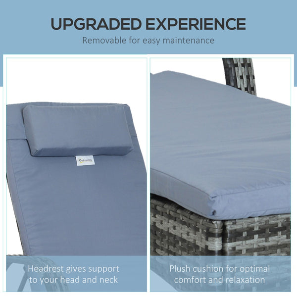 English Elm Outsunny Wicker Outdoor Chaise Lounge Chair With Wheels, 5-Level Recline, Cushion & Headrest Comfort W2225P174007-GIGA