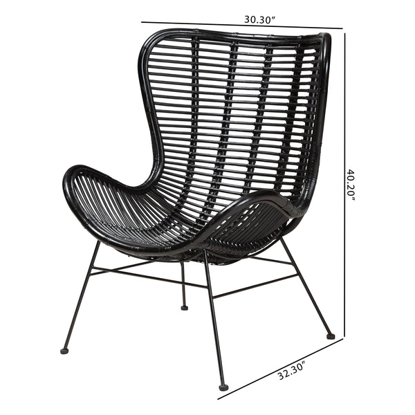 English Elm Modern Handcrafted Rattan Accent Chair with Black Metal Frame for Boho Living Spaces B2750P470080