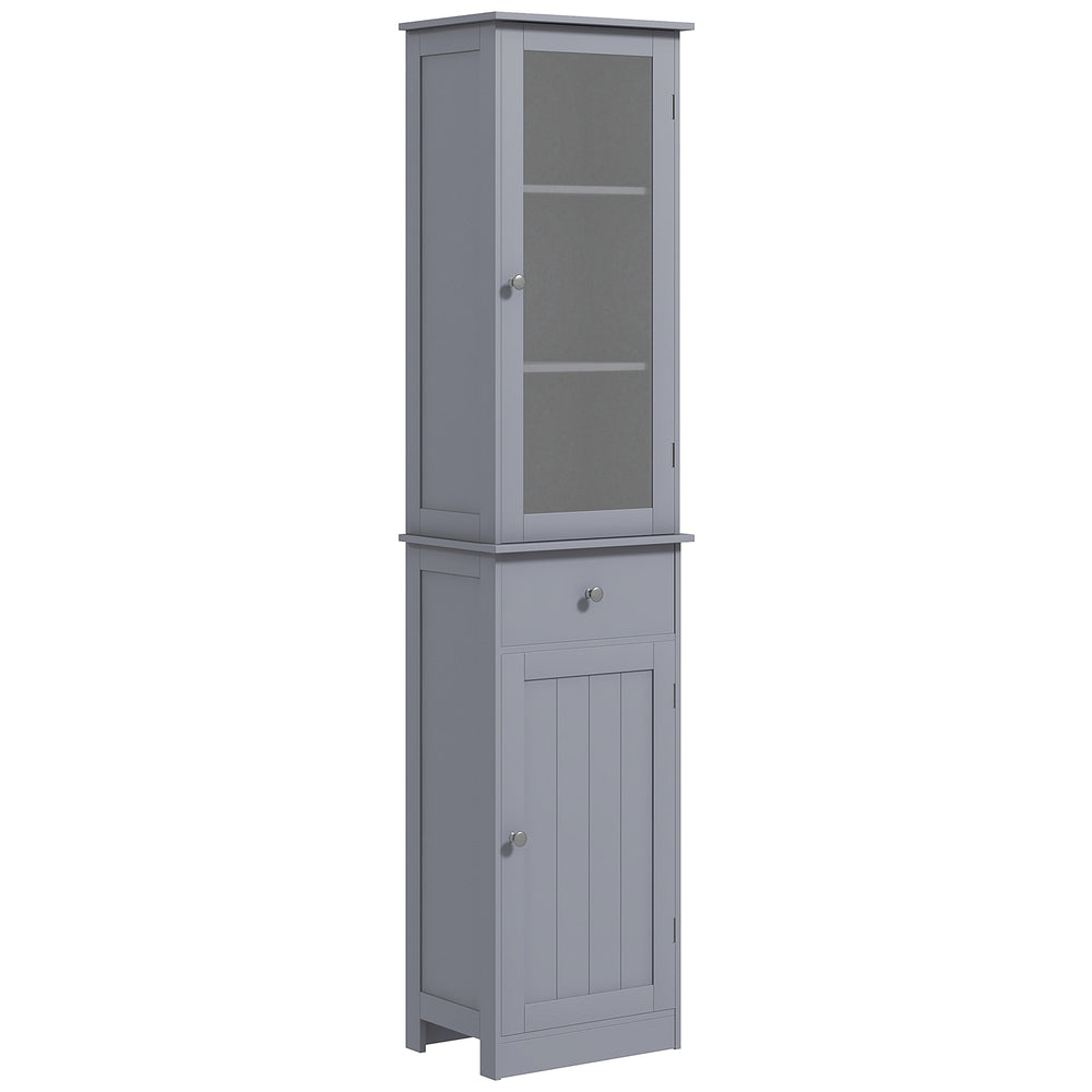 English Elm Kleankin Slim Bathroom Storage Cabinet - Stylish Gray Linen Tower With Acrylic Door & Drawer Storage W2225P229310