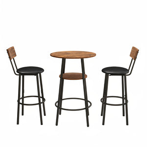 English Elm 3 Piece Bar Height Dining Set with Two Tier Storage and Pu Upholstered Stools Rustic W3204P428254