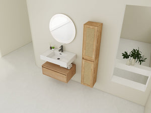 English Elm 30 Inch Wall-Mounted Bathroom Vanity With Resin Sink & Soft Close Drawers - Modern Storage Solution W999S00354