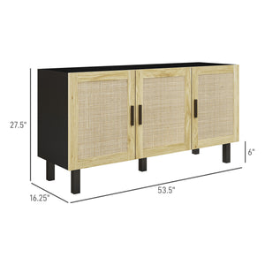 English Elm Homcom Boho Sideboard Buffet Cabinet With Rattan Doors, Adjustable Shelves & Safe Design For Storage W2225P229134