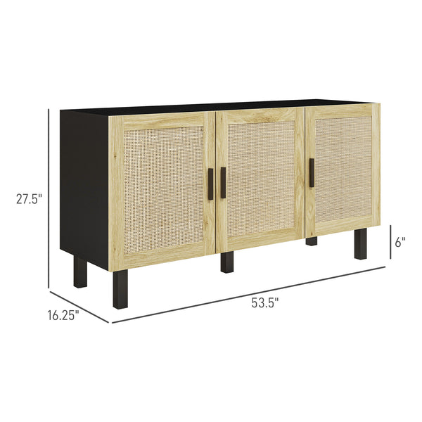 English Elm Homcom Boho Sideboard Buffet Cabinet With Rattan Doors, Adjustable Shelves & Safe Design For Storage W2225P229134