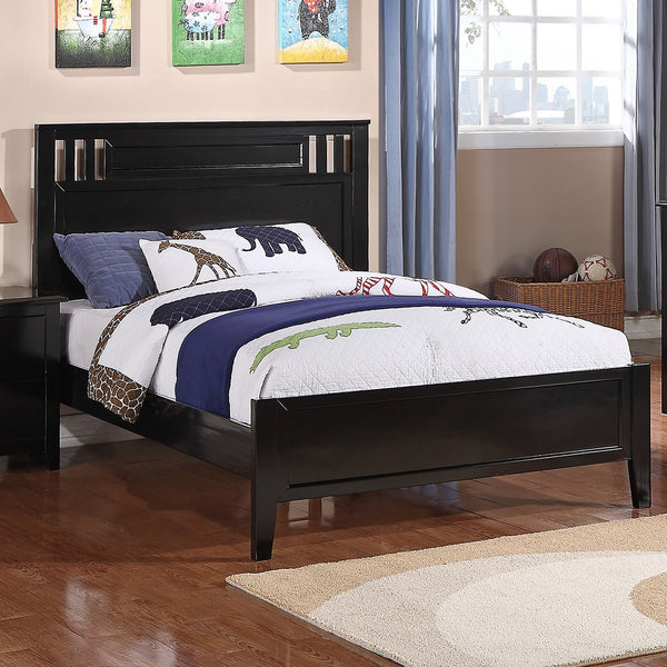 English Elm Simple Modern Full Size Bedframe with Carved Vertical Lines, Rubberwood MDF Construction, Elegant Design Black 44 L x 28 W x 5 H B011S01988