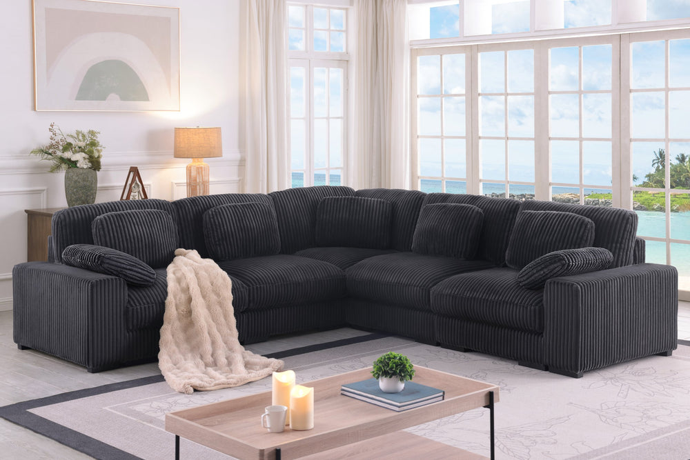 English Elm Lianne Channel Tufted Corduroy Modular Sectional with Reversible Chaise for Living Rooms B2749S00045