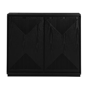 English Elm Mid Century Modern V-Shape Storage Cabinet – Stylish Buffet & Sideboard For Small Spaces, Black Finish W1801P362148