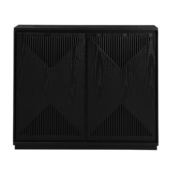 English Elm Mid Century Modern V-Shape Storage Cabinet – Stylish Buffet & Sideboard For Small Spaces, Black Finish W1801P362148