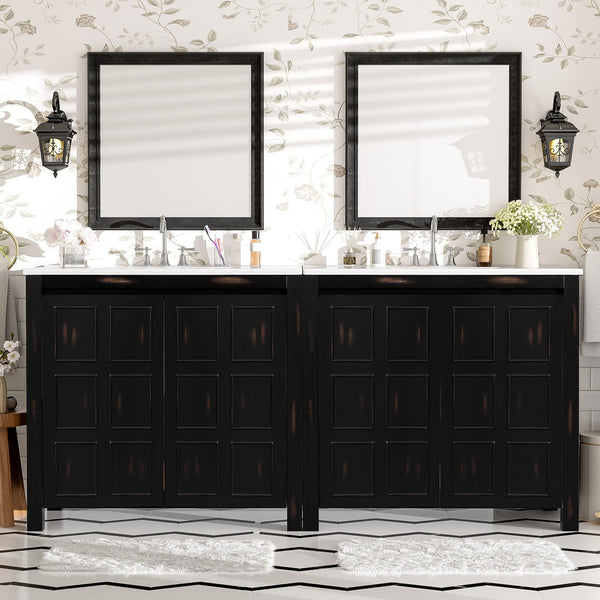 English Elm Modern 48 Inch Freestanding Bathroom Vanity Dual Ceramic Sinks Soft Close Gold Handles N729P000004P