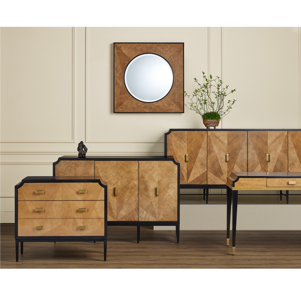 Kallista Taupe Mirror with Black Mahogany Trim and Sycamore Veneer for Elegant Home Décor