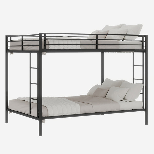 English Elm Multi-Functional Square Tube Iron Bunk Bed with Dual Ladders, Sturdy Space-Saving Frame for Rooms Black W1935P360917