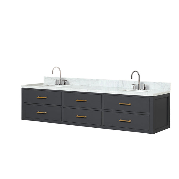 English Elm Black Double Bath Vanity With Carrara Marble Top & Faucet Set – Elegant, Spacious Design For Luxury B2731P258099