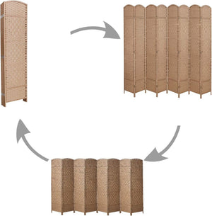 English Elm 8 Panel Room Divider with Hand-Woven Fiber Straps, Solid Wood Folding Screen for Privacy & Style Natural Wood W3198P299051