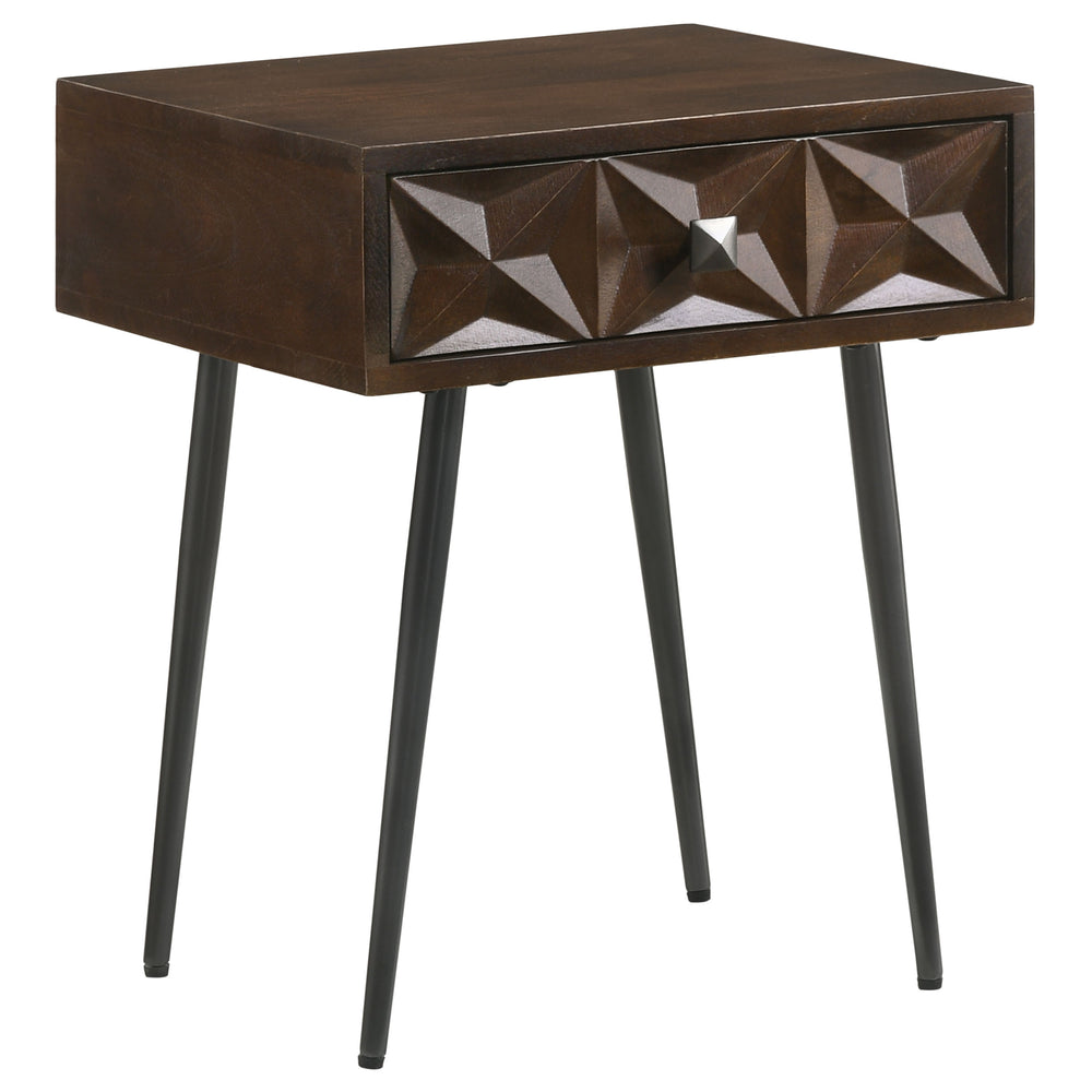 English Elm Gibson Solid Mango Wood Side Table Carved Starburst Drawer Mid-century Accent B062P441156