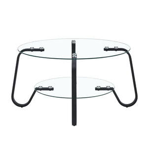 English Elm Retro Industrial Square Coffee Table Dual Tier Tempered Glass and Powder Coated Metal Frame Black W3875P373154