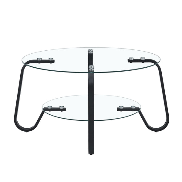 English Elm Retro Industrial Square Coffee Table Dual Tier Tempered Glass and Powder Coated Metal Frame Black W3875P373154