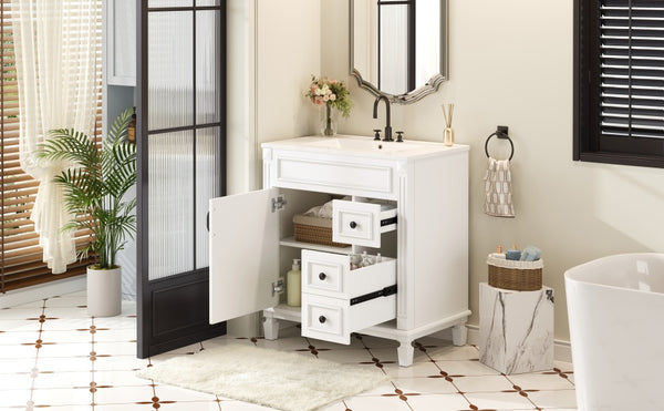 English Elm 30" French-Inspired Bathroom Vanity With Ceramic Sink, 2 Soft-Close Drawers & Adjustable Shelf Storage N710P323323K