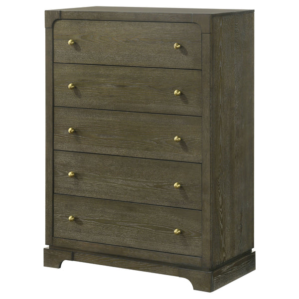 English Elm Harbington Five Drawer Chest Dark Cocoa Finish Brass Hardware Transitional Bedroom B062P441398
