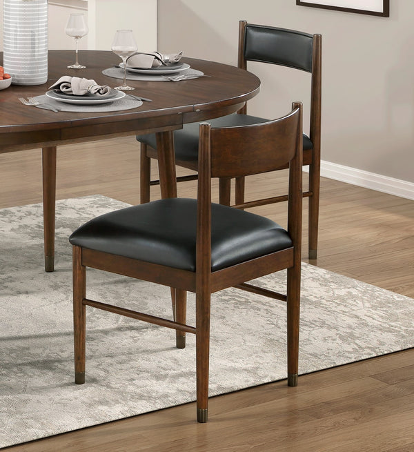 English Elm Black Leather Upholstered Side Chairs Set of 2 — Cherry Wood Frame, Modern Transitional Dining Seating, 19.5" Seat Height, Sleek Comfort B011P217882