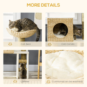 English Elm Cat Tower with Cattail Woven Posts Condo Basket Bed Scratching Ladder Indoor T3971P432005
