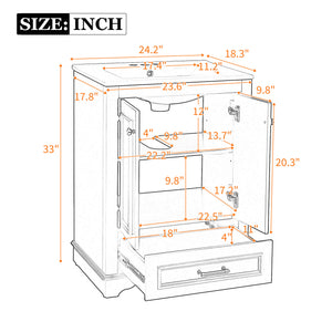English Elm 24'' Bathroom Vanity with Ceramic Sink Combo Modern Freestanding MDF Cabinet with Soft-Close Doors and Sleek Silver Handles for Spacious Organized Bathroom Storage Blue Gray N710P194893C